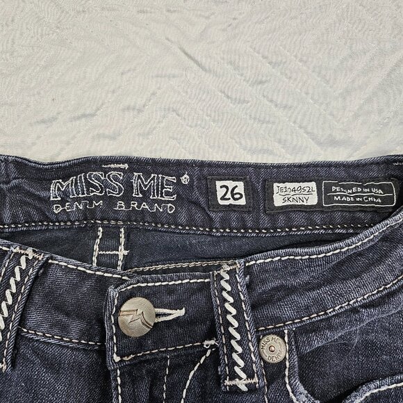 Miss Me Jeans Womens 26 Black Skinny Denim Jeans Rhinestone Studs JE104952L - Picture 5 of 12